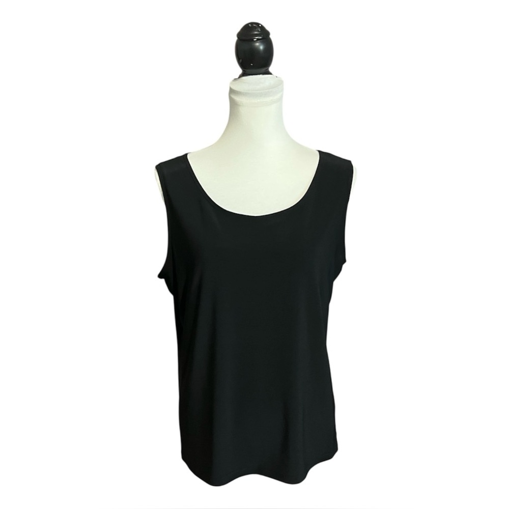 New CJ Banks Slinky Blouse Plus Size 1X Sleeveless Swing Top Black Lined USA